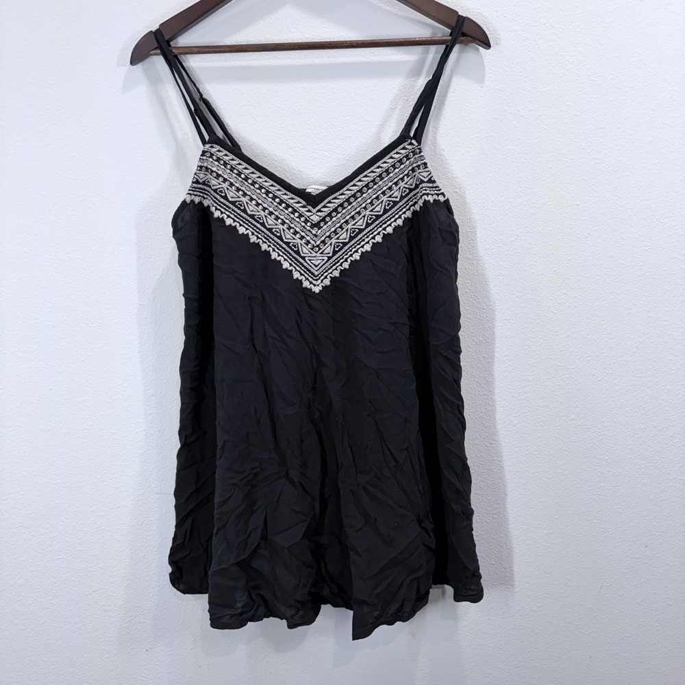 American Eagle Black Embroidered Boho Cami Tank Top Size Large